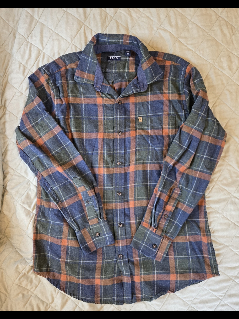 Izod Blue, Brown & Green Plaid Long-Sleeve Button-Down Shirt